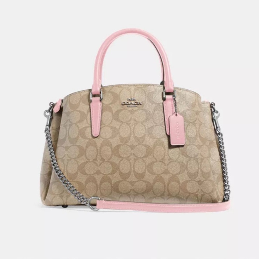 Coach Sage Carryall In Signature Canvas in Light Khaki & Carnation Pink